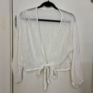 SHEIN White Tie-Front Sheer Top